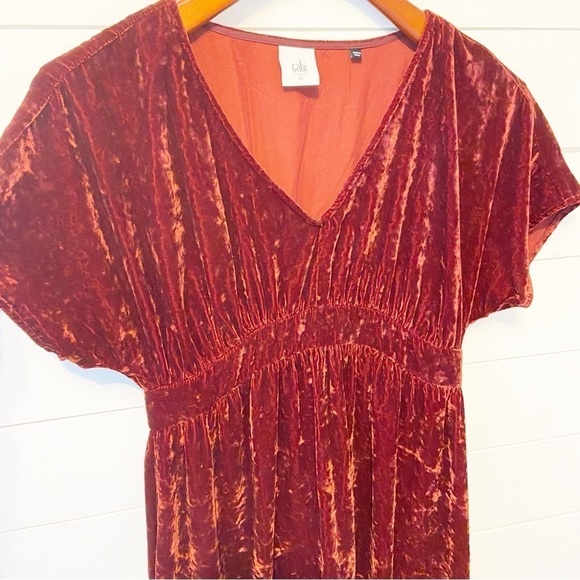 CAbi | Crimson Red Crushed Velvet Bohemian High/Low Midi Dress Size XS - Picture 7 of 9